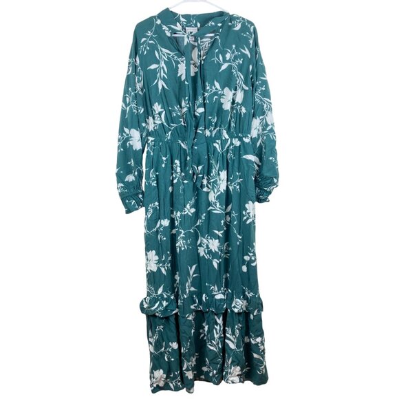 Ava & Viv Womens Sz X 14 / 16 Green White Floral Maxi Dress Pockets Boho Festiva - Picture 2 of 11